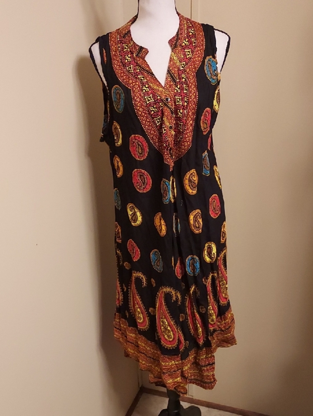 Seven Islands Colorful Trapeze Swing Dress With Paisley Print